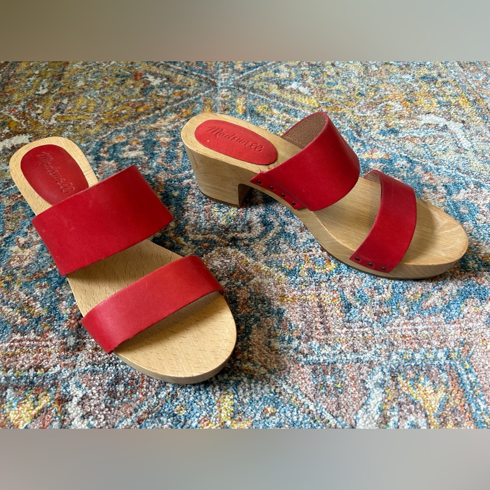 Madewell Red Leather Clara Clog Sandals